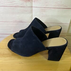 Marc Fisher Blue‎ Suede Peep Toe Slide Block Heels Size 7.5